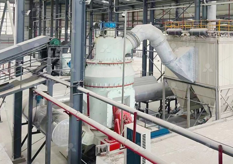 Vertical grinding mill internal operation diagram showing grinding rollers and material flow