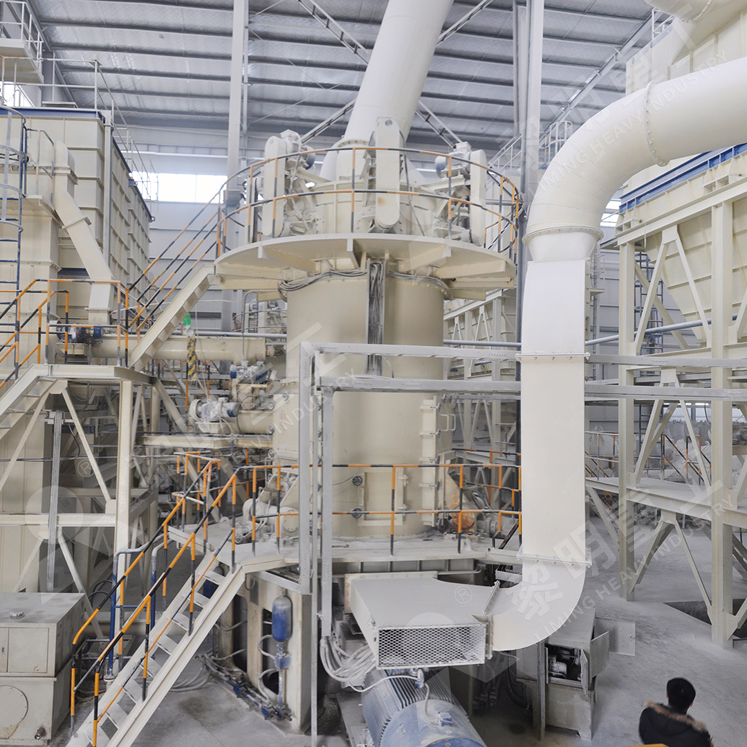 Maintenance worker inspecting grinding roller of LUM Ultrafine Vertical Grinding Mill